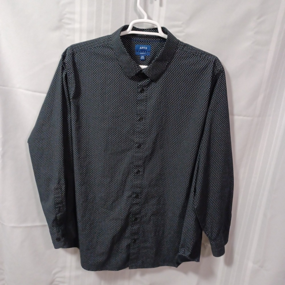 Apt. 9 Button Down Mens 3XB Black Geometric Modern Fit Long Sleeve Stretch Shirt
